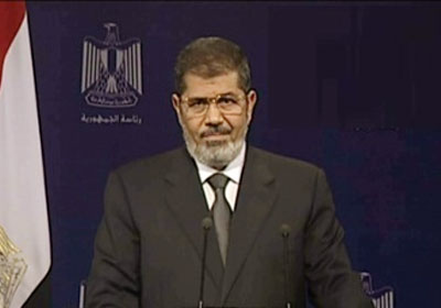 الرئيس محمد مرسي أثناء إلقاء كلمته للشعب المصري